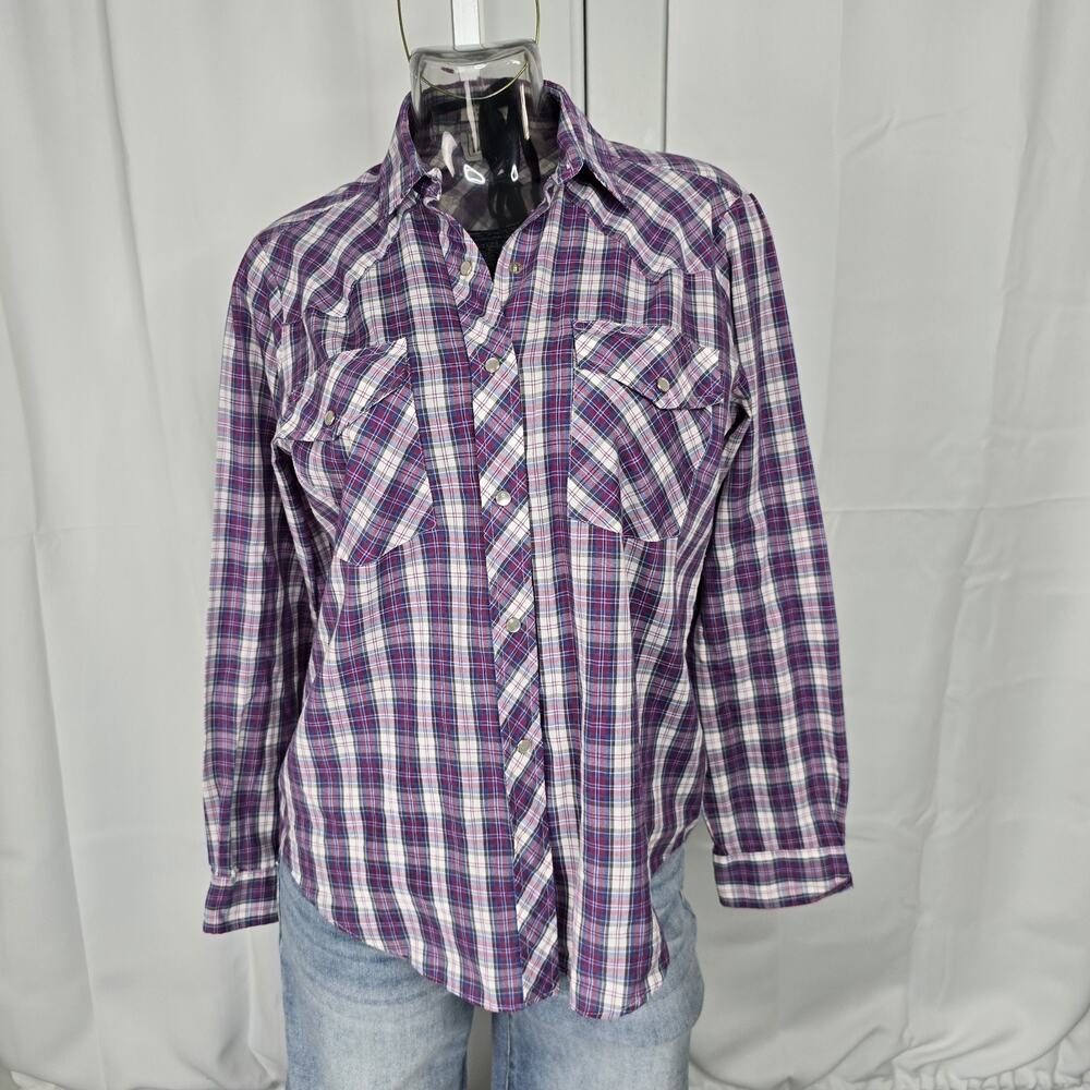 Vintage Lee Women's Pearl Snap Shirt Pink Plaid Western Rodeo Country Size 12